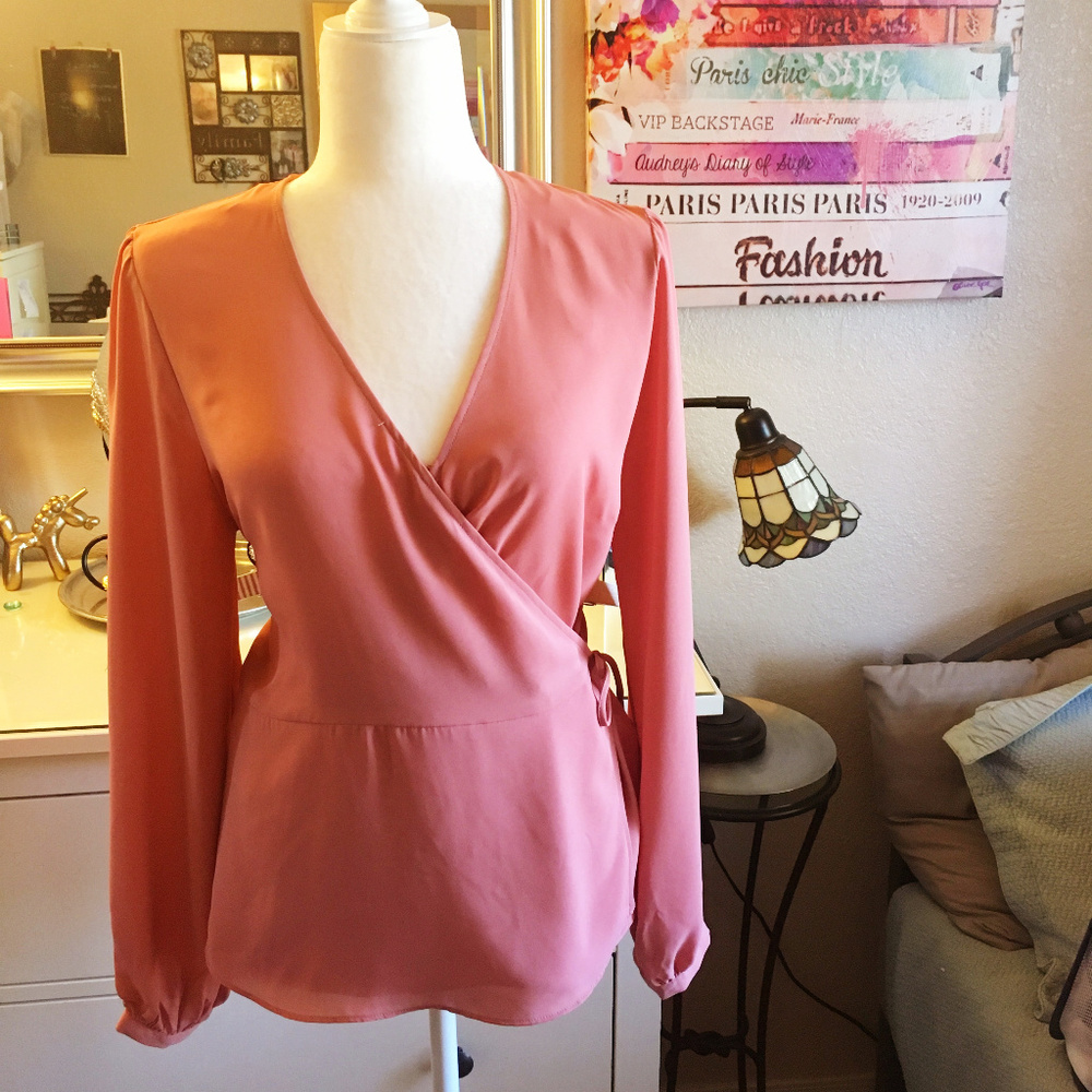 ROSE & OLIVE Long Sleeve Wrap Blouse, Size L